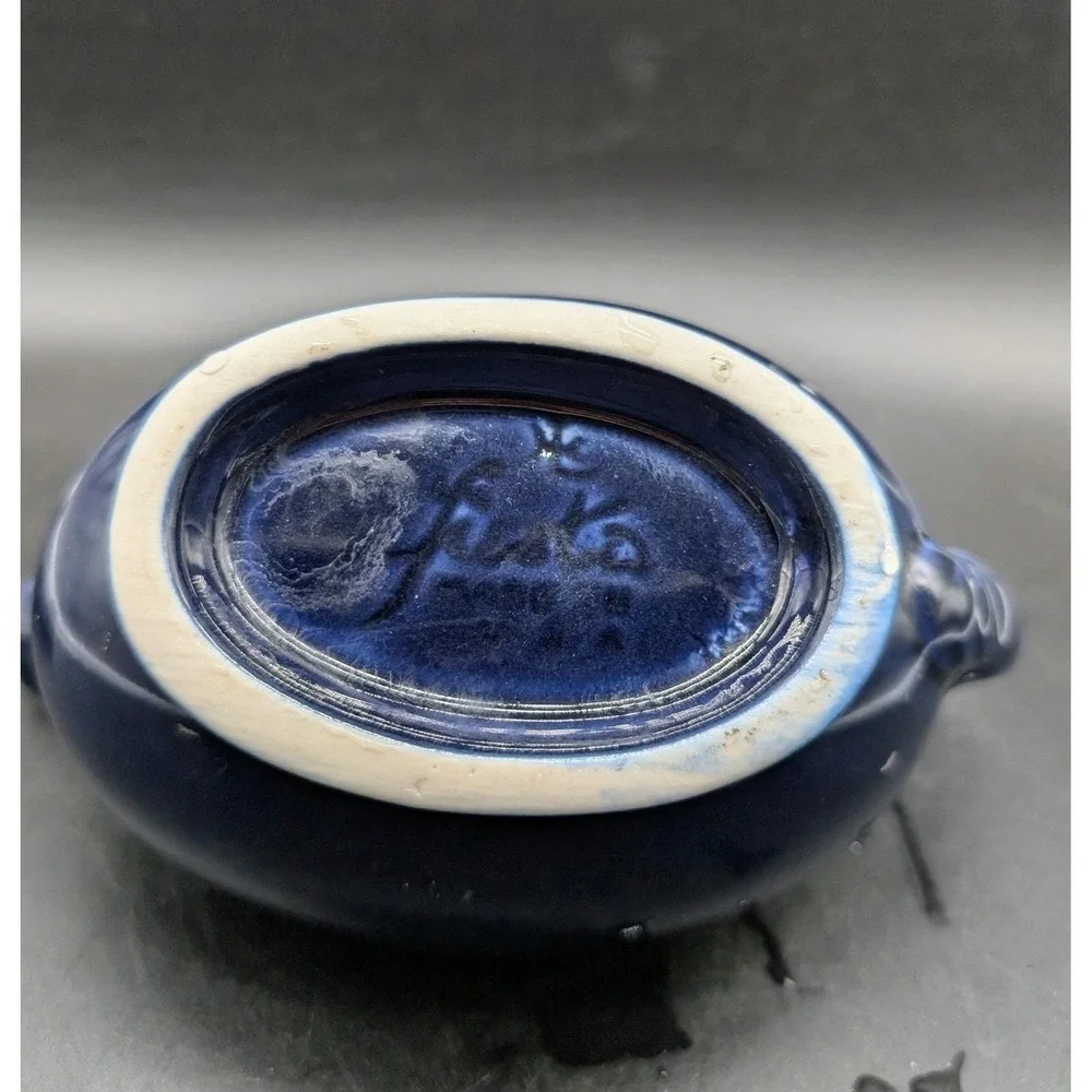 Fiesta Cobalt Blue Gravy Boat Concentric Rings Ceramic Serving Pitcher USA